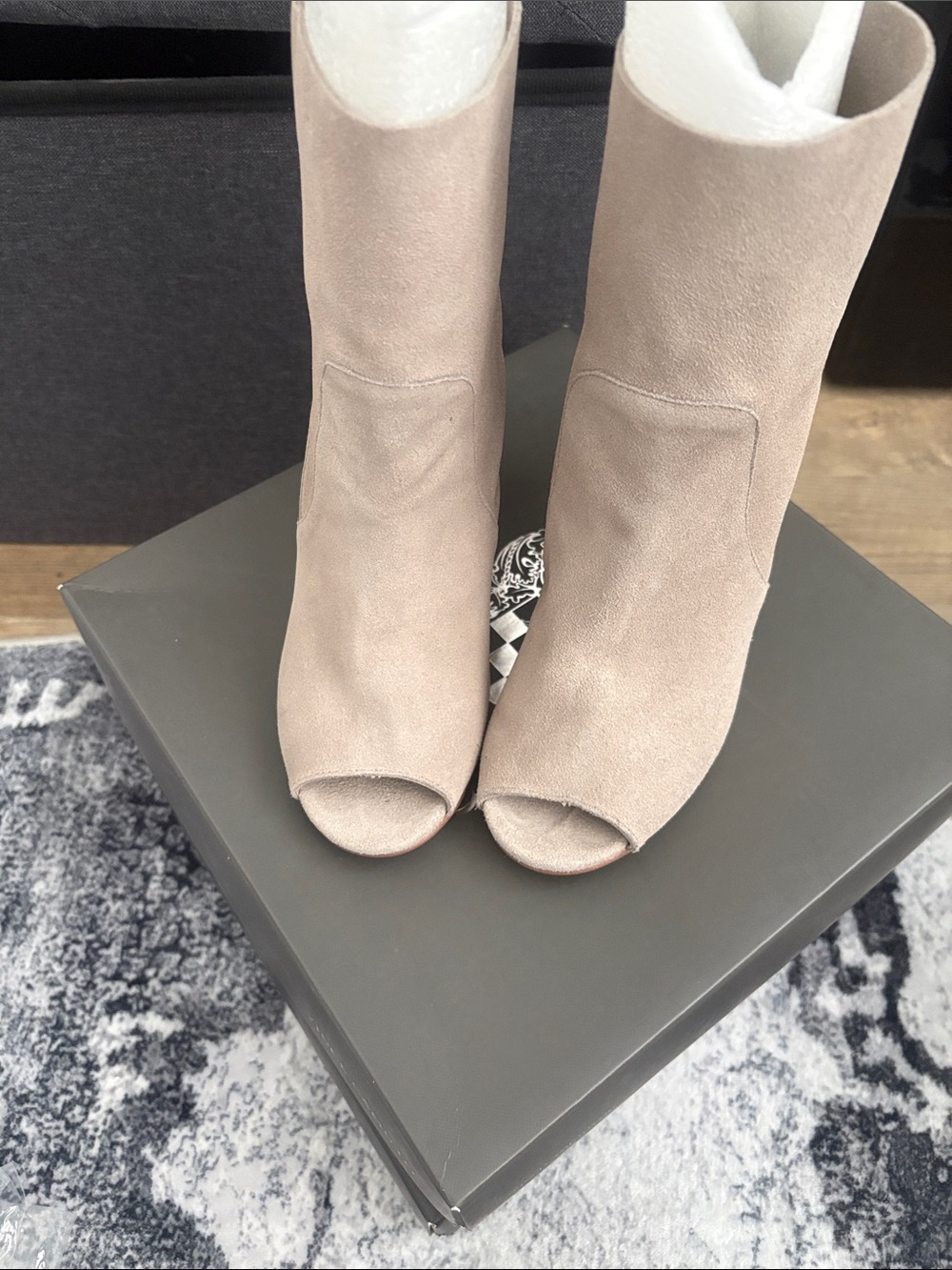 Chinese Laundry Women's Peep-Toe Suede Booties in Taupe